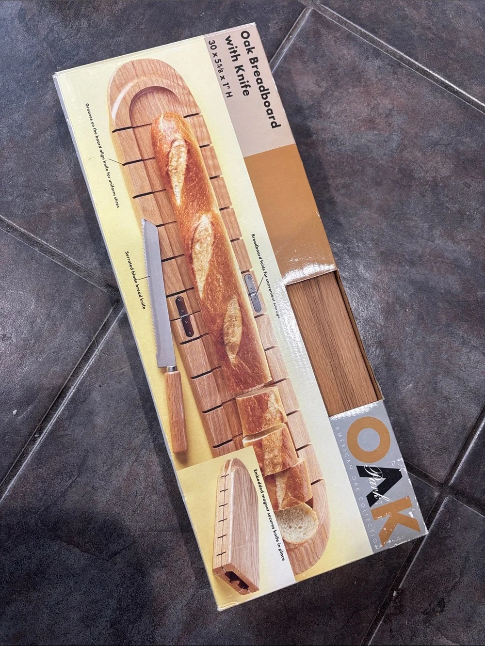 OAK Wooden Bread Slicing Board with Knife - New In Package